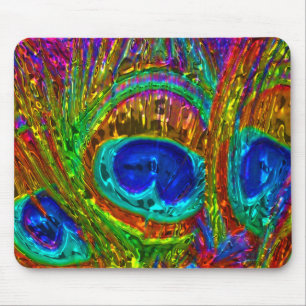 Tapis De Souris Peacock Plumes Verre Art 1 Mousepad