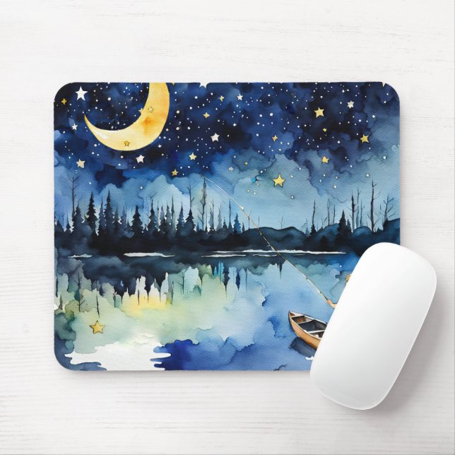 Tapis De Souris Pêche De Garçon Sous Crescent Moon (Avec souris)