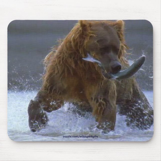 Tapis De Souris PÊCHE OURS GRIZZLY & faune SAUMON Mousepad (Devant)