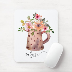 Tapis De Souris Pêche rustique et aquarelle mauve Florale