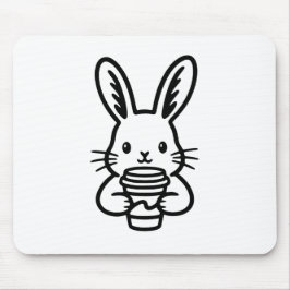 Tapis De Souris Peeking Bunny with Coffee Cup