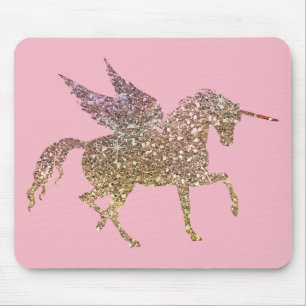 Tapis De Souris Pégase Cheval Licorne Paillettes Brillantes Or Ten