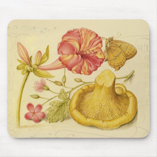 Tapis De Souris Peinture à l'aquarelle des champignons papillons (Devant)