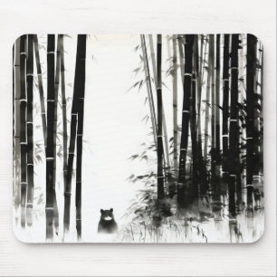 Tapis De Souris Peinture à l'encre de la forêt de bambou noir