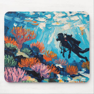 Tapis De Souris peinture à l'huile «Art de la plongée en scaphandr