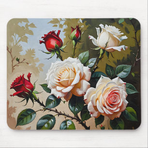 Tapis De Souris Peinture à l'huile rose blanche et rouge