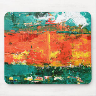Tapis De Souris Peinture Abstraite verte et orange Abst Art Abstra