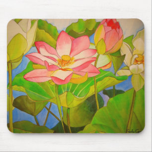 Tapis De Souris Peinture artistique aquarelle de nénuphar rose lot