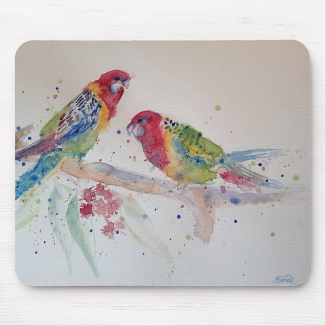 Tapis De Souris Peinture d'aquarelle rouge Rosella Parrot (Devant)