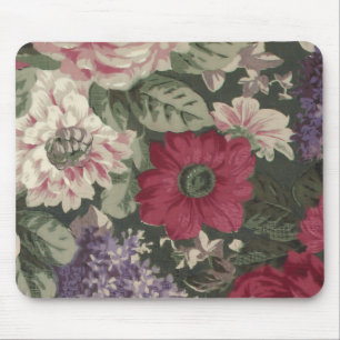 Tapis De Souris Peinture de fleurs vintage rouge rose bleu blanc