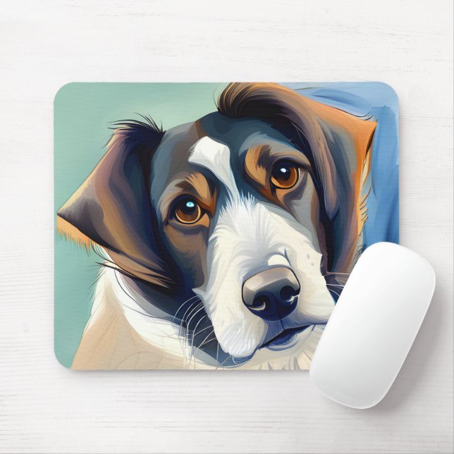 Tapis De Souris Peinture de portrait de chien (Avec souris)