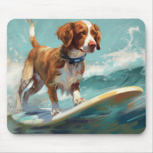 Tapis De Souris Peinture de surf de plage d'épagneul breton 