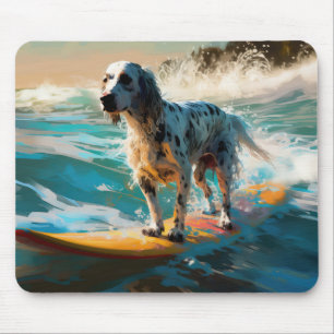 Tapis De Souris Peinture de Surf sur la Plage avec Setter Anglais