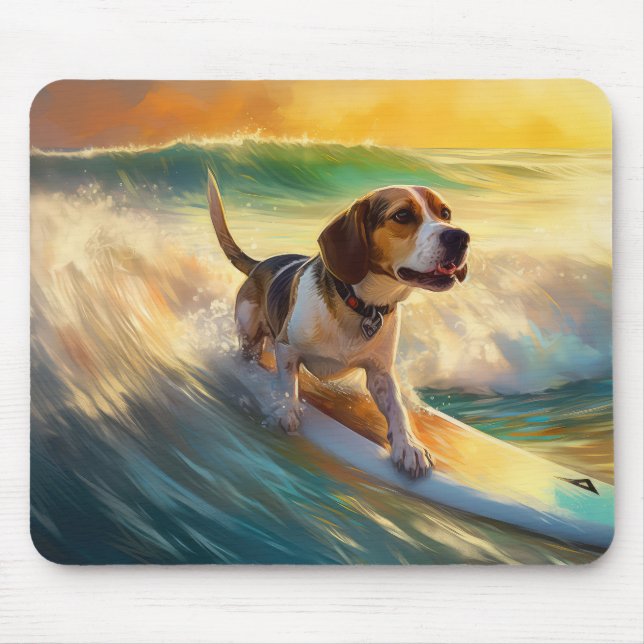 Tapis De Souris Peinture de surf sur la plage de Beagle (Devant)