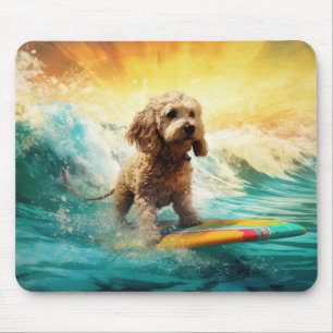 Tapis De Souris Peinture de surf sur la plage de Cockapoo