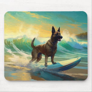 Tapis De Souris Peinture de Surf sur Plage Malinois Belge