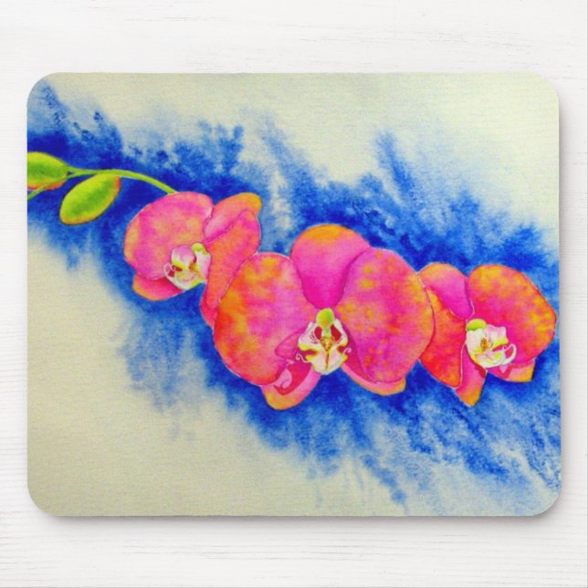 Tapis De Souris Peinture d'orchidée romantique orange rose (Devant)