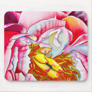Tapis De Souris Peinture fine à l'aquarelle de pivoine rose