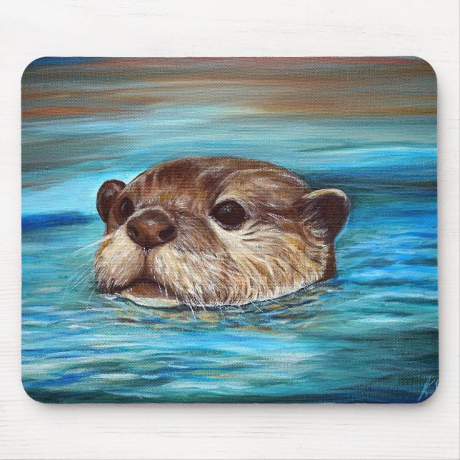 Tapis De Souris Peinture sur la loutre de rivière (Devant)