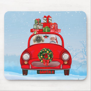 Tapis De Souris Pékinois en voiture avec le Père Noël