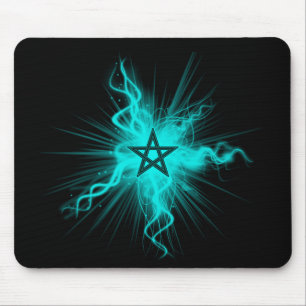 Tapis De Souris Pentagone étoilé rougeoyant au néon bleu - symb