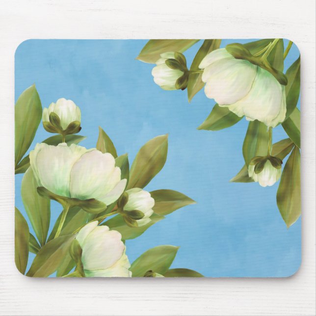 Tapis De Souris Peonies blanches classiques Bouquet floral (Devant)