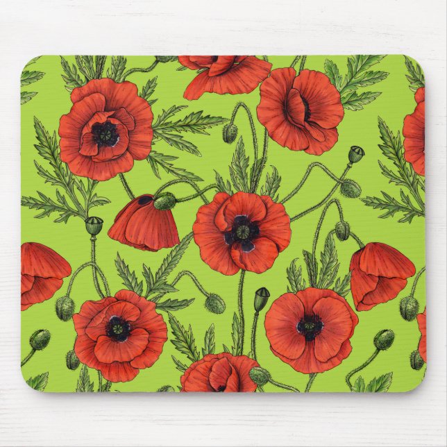 Tapis De Souris Pépites, rouge et vert sur le vert citron (Devant)