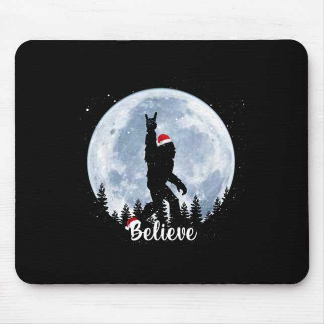 Tapis De Souris Père Noël bigfoot noël rock roll sasquatch croire (Devant)
