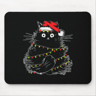 Tapis De Souris Père Noël Chat Noir Tangé Dans La Lumière De L'Arb
