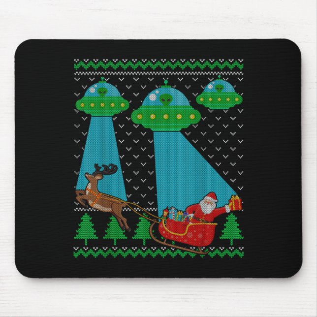 Tapis De Souris Père Noël drôle d'Alien Ufo Luge Sweat de Noël lai (Devant)