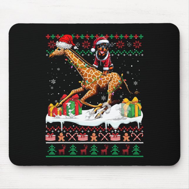 Tapis De Souris Père Noël Rottweiler équitation Giraffe Sweat de N (Devant)