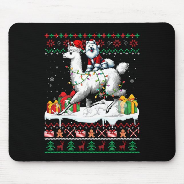 Tapis De Souris Père Noël Samoyed Riding Llama Sweater Lover Noël (Devant)