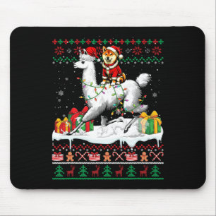 Tapis De Souris Père Noël Shiba Inu Riding Llama Sweater Lov