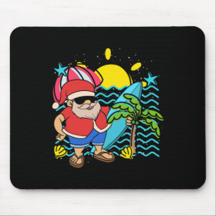 Tapis De Souris Père Noël surfeur d'été à Hawaï Noël tropical
