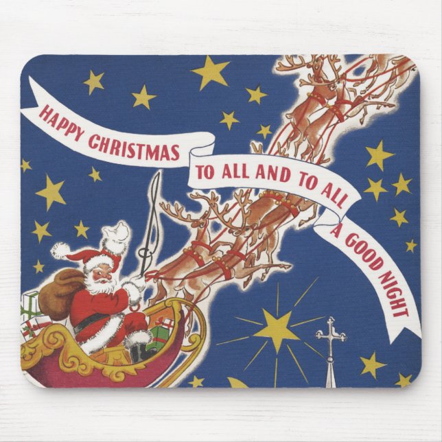Tapis De Souris Père Noël Vintage Avec Renne Volant (Devant)