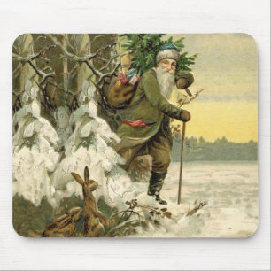 Tapis De Souris Père Noël vintage Noël victorien vacances Arbre 