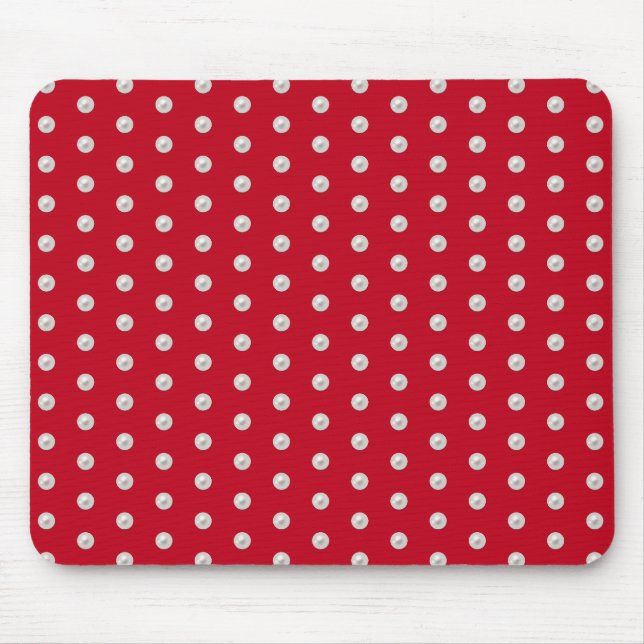 Tapis De Souris perles blanches sur rouge (Devant)
