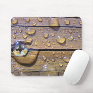 Tapis De Souris Perles de l'eau sur la photographie en bois