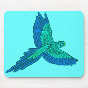 Tapis De Souris Perroquet en vol, Aqua et Bleu Cobalt