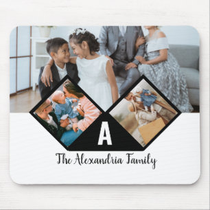 Tapis De Souris Personalized 3 photo collage family monogram