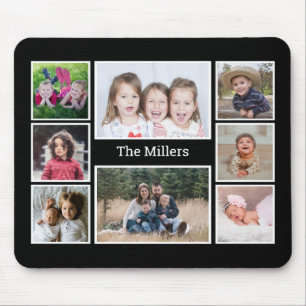 Tapis De Souris Personalized 8 Photo collage Family Name Black