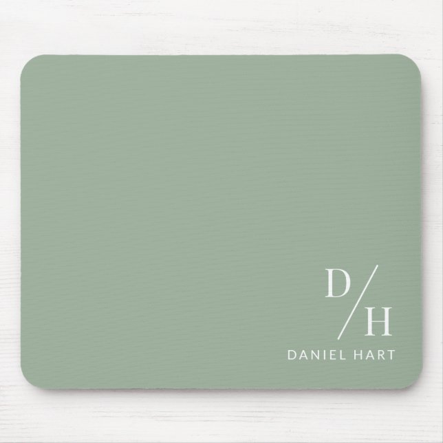 Tapis De Souris Personalized Minimalist Initial Name Sage Green (Devant)