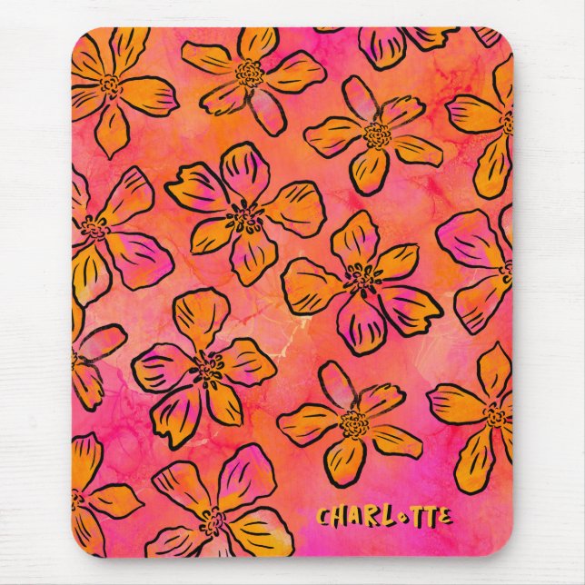 Tapis De Souris Personalized Pink Floral Pop Art (Devant)
