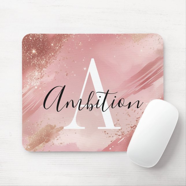 Tapis De Souris Personalized Rose Gold Glitter Mousepad – Monogram (Avec souris)