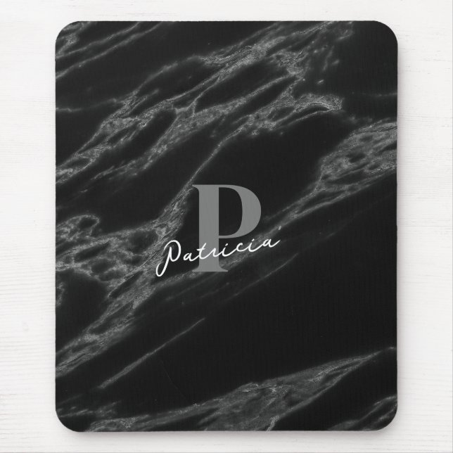 Tapis De Souris Personnalisé avec le nom Marbre initial Noir (Devant)
