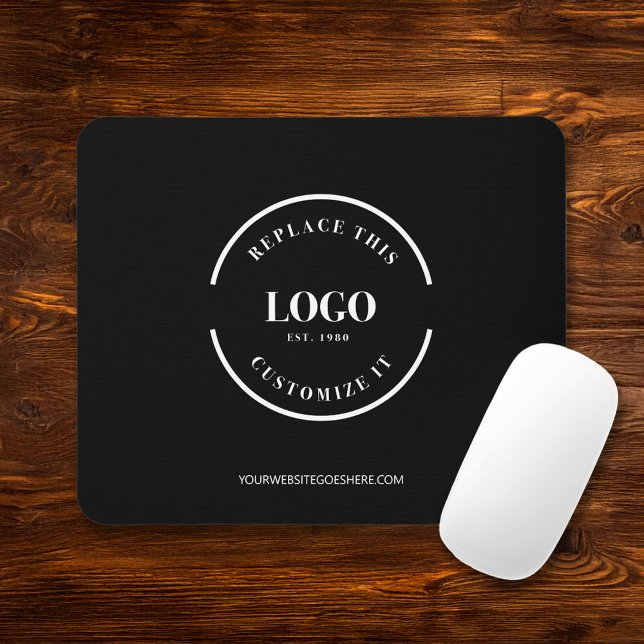 Tapis De Souris Personnalisé blanc logo site web simple noir (Your logo goes here black mouse pad with white business logo and website for giveaways)