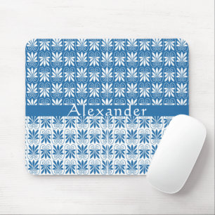 Tapis De Souris Personnalisé Floral Grec Bleu & Blanc De Style