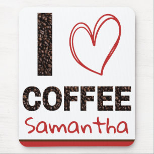 Tapis De Souris Personnalisé J'aime le café Nom personnalisé