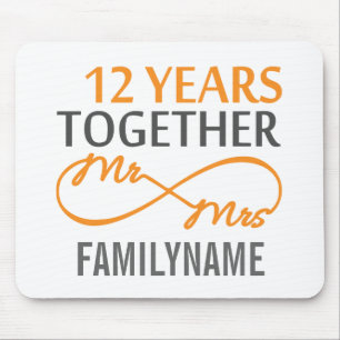 Tapis De Souris Personnalisé M. et Mme 12e anniversaire