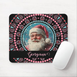 Tapis De Souris Personnalisé Retro Père Noël Pinkmas Floral Mandal